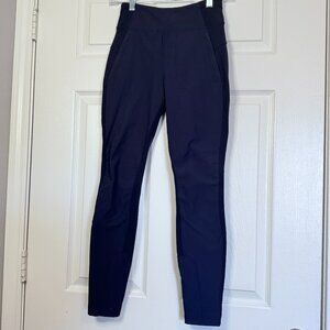 VTG Athleta Size 4 Navy Flow Leggings Activewear Workout Gear Zipped Pockets